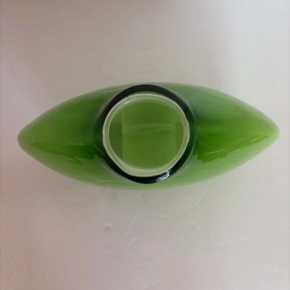 Vintage Green Glass Cased Hand Blown Art Glass Donut Hole Vase MCM Style